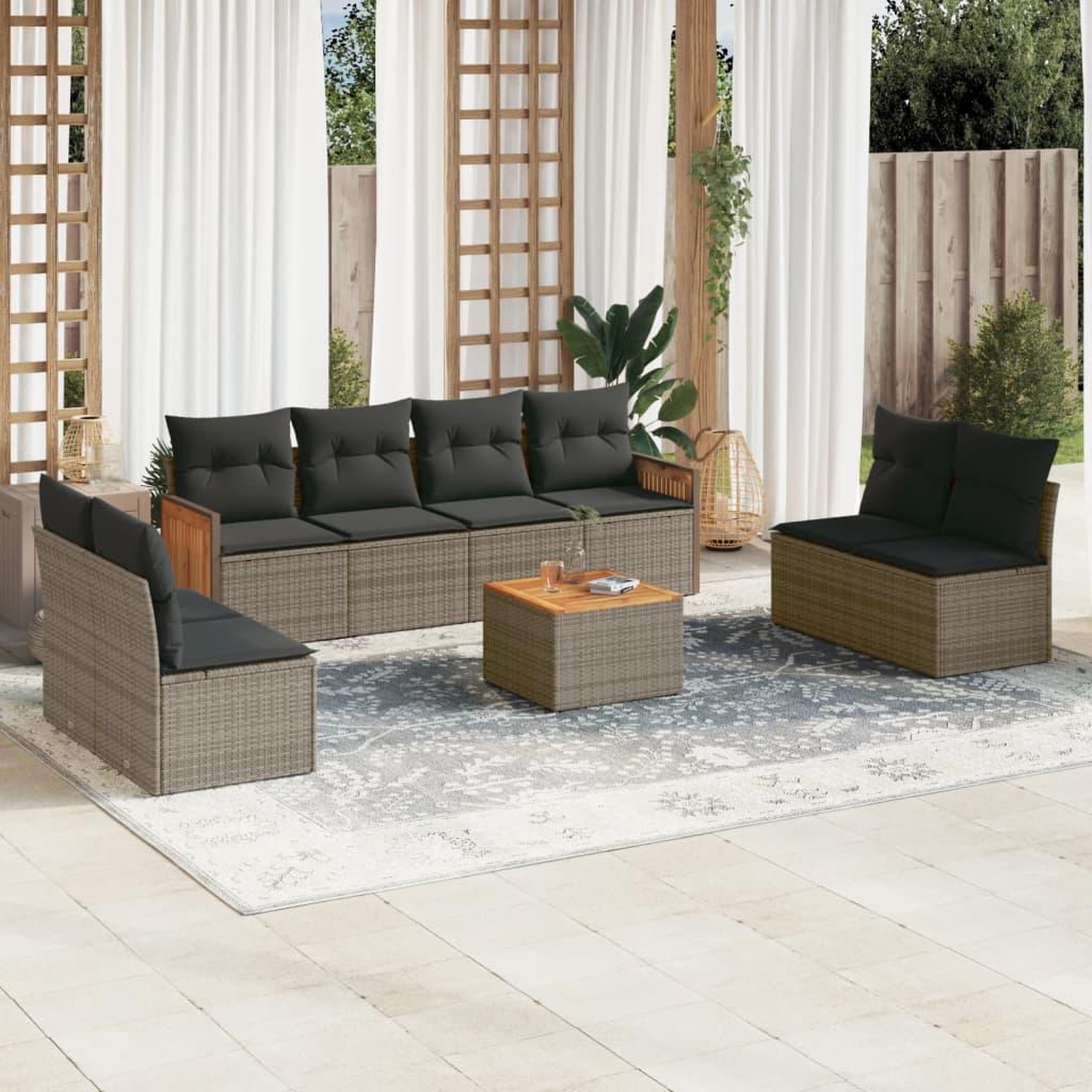 VIDAXL Salon de jardin 9 pcs avec coussins gris resine tressee