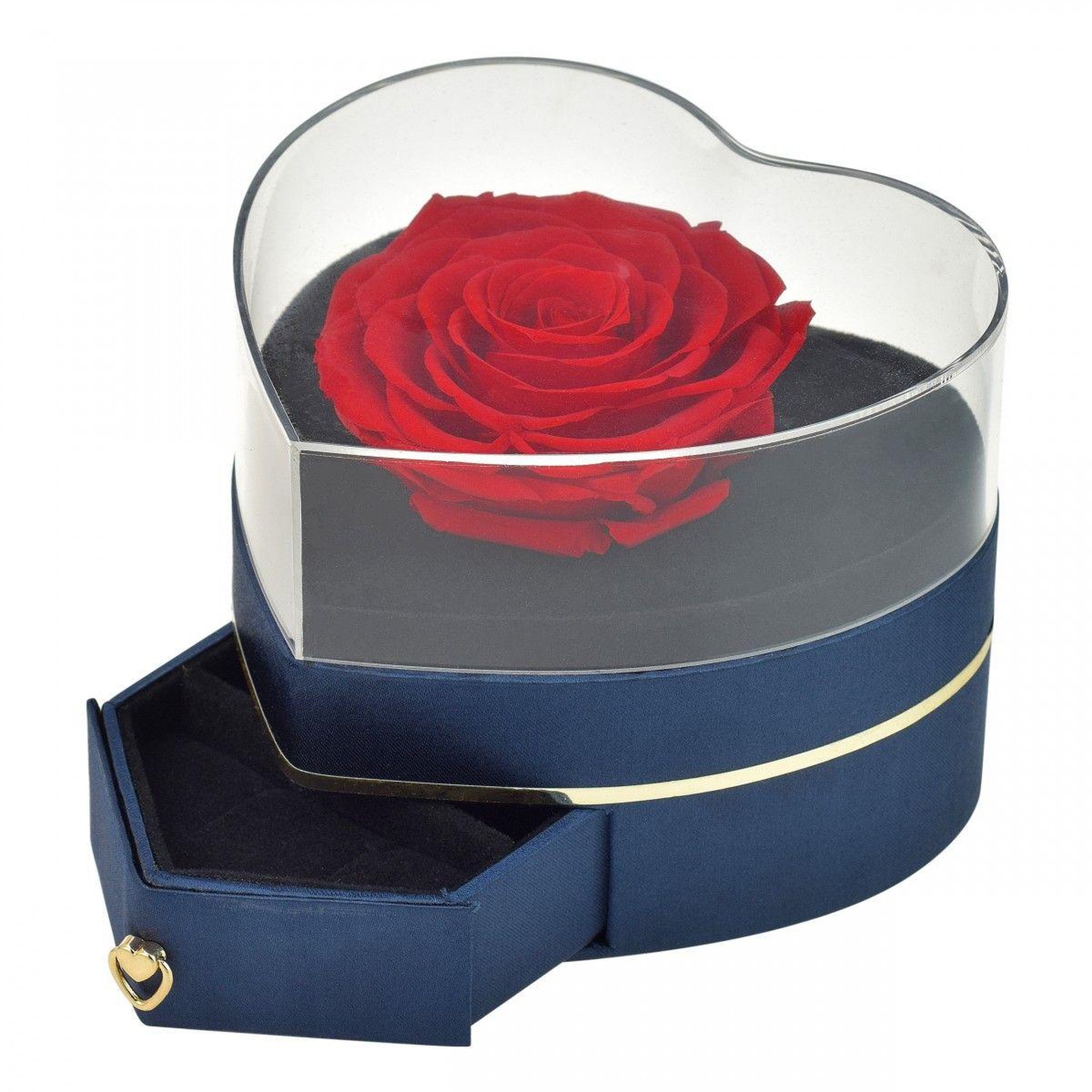 SC CRYSTAL Boite à bijoux coeur décorée d'une rose éternelle - stabilisée rouge