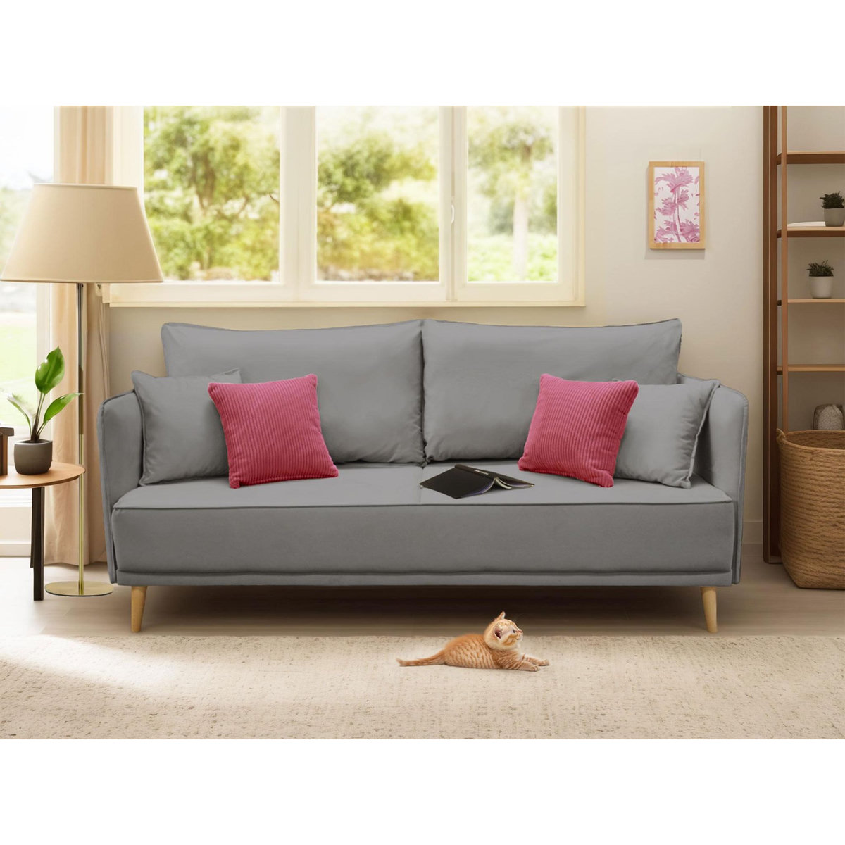 BEST MOBILIER Grenat - canapé 3 places fixe - en velours