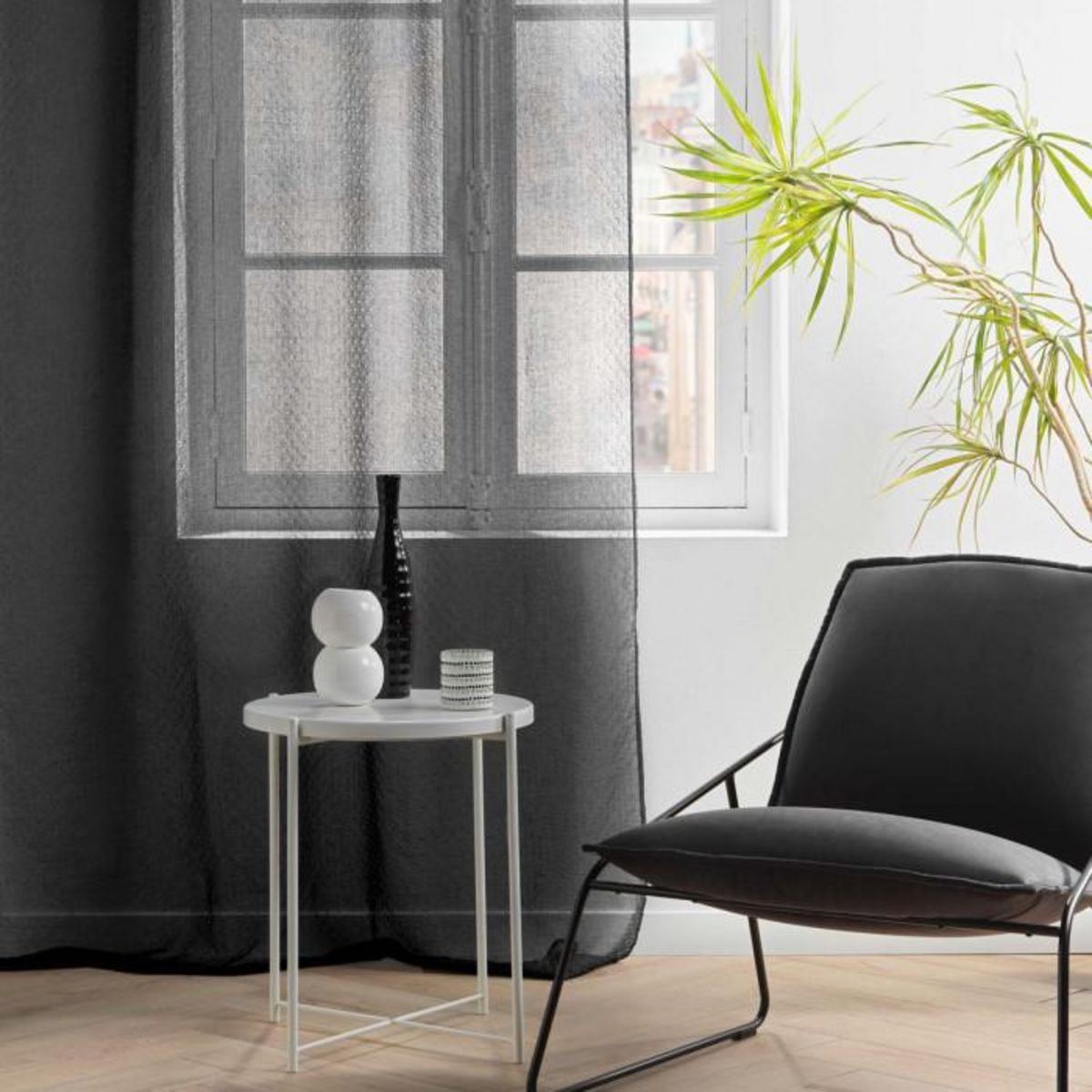 Paris Prix Rideau Voilage à Œillets  Amani  140x280cm Noir