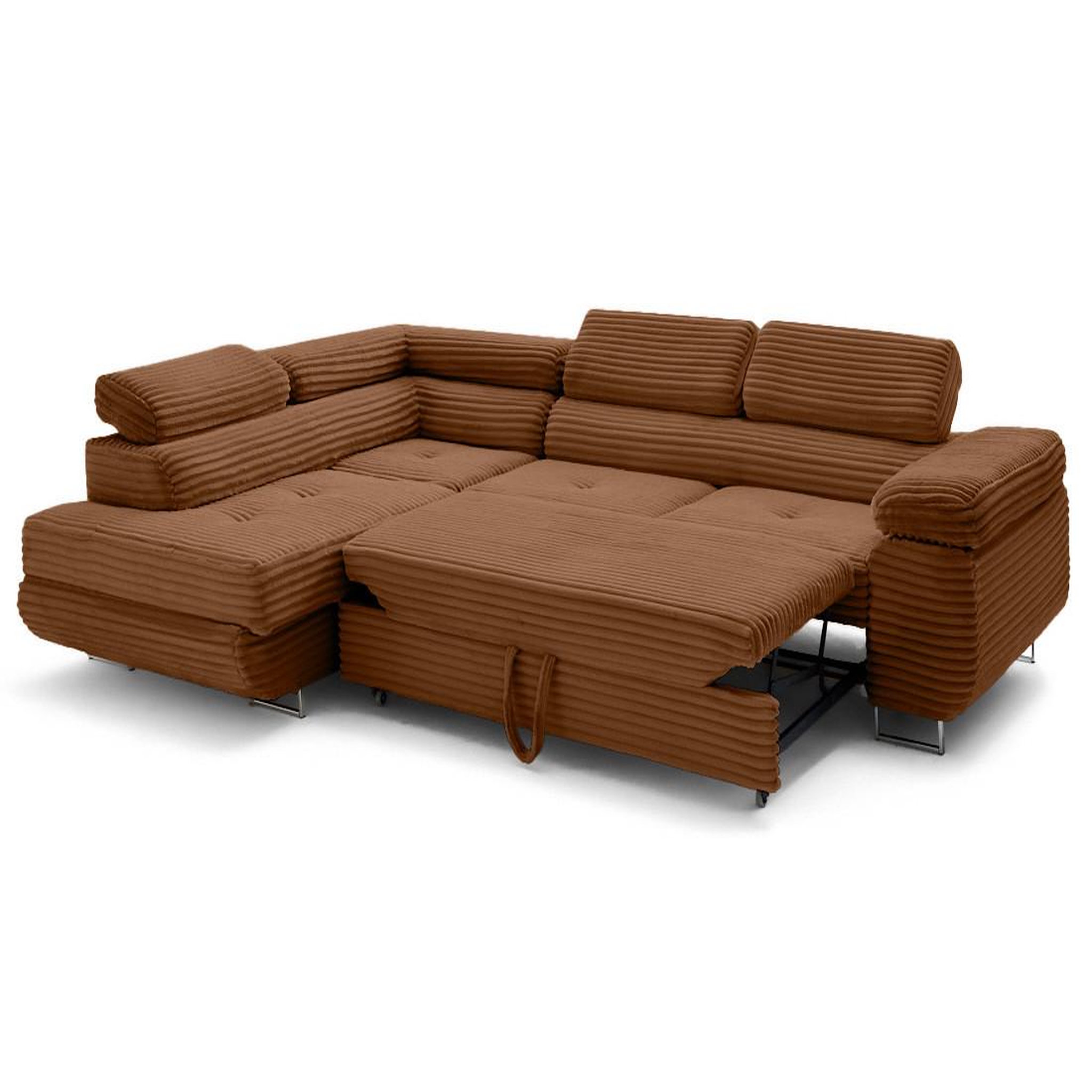 Voir la diapositive 5 : LISA DESIGN Zaria - canapé d'angle gauche 5 places convertible avec coffre et têtières en velours côtelé grosses côtes