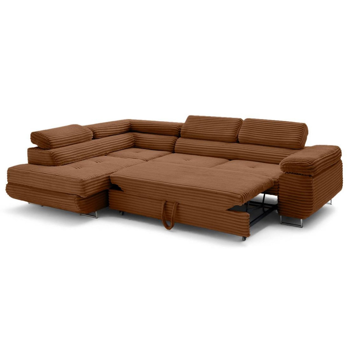 LISA DESIGN Zaria - canapé d'angle gauche 5 places convertible avec coffre et têtières en velours côtelé grosses côtes