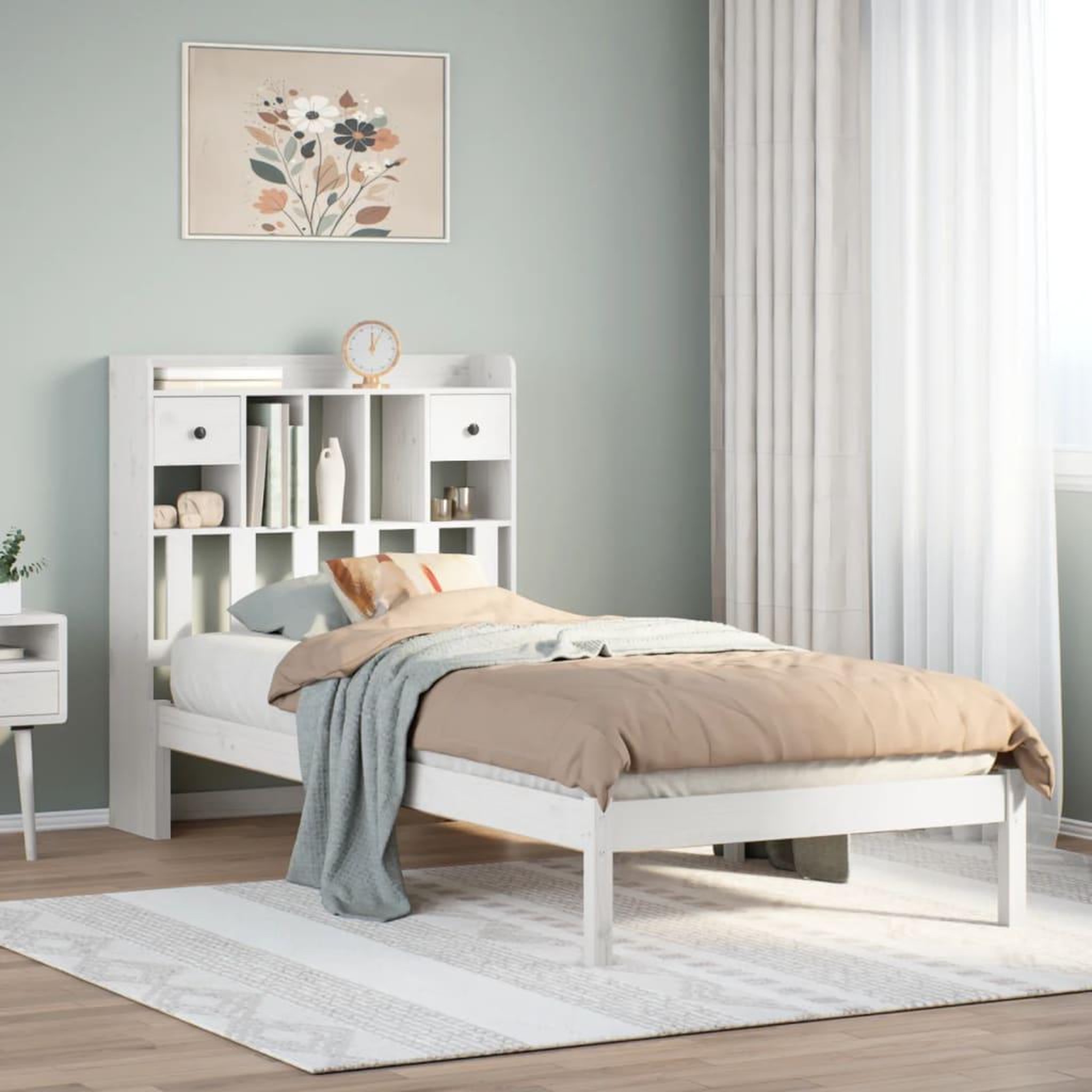 VIDAXL Lit bibliotheque sans matelas blanc 75x190cm bois de pin massif