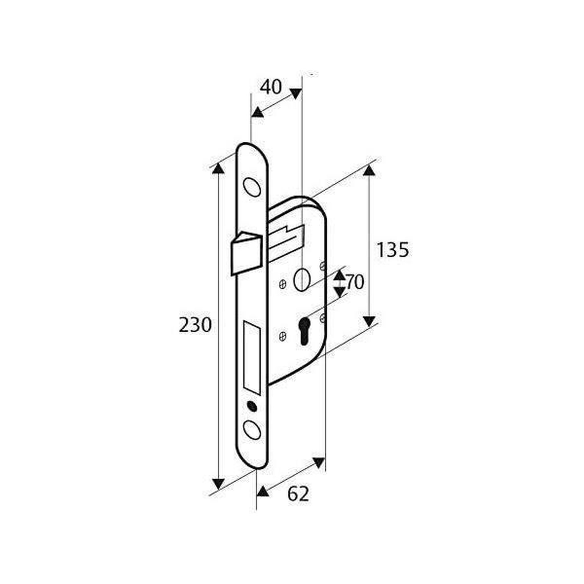 Voir la diapositive 3 : YALE Serrure a encastrer trou de cylindre - YALE - Y50R-A40/B - axe 40 mm, coffre 135 mm - Pene Réversible, Tetiere bouts ronds - Bl