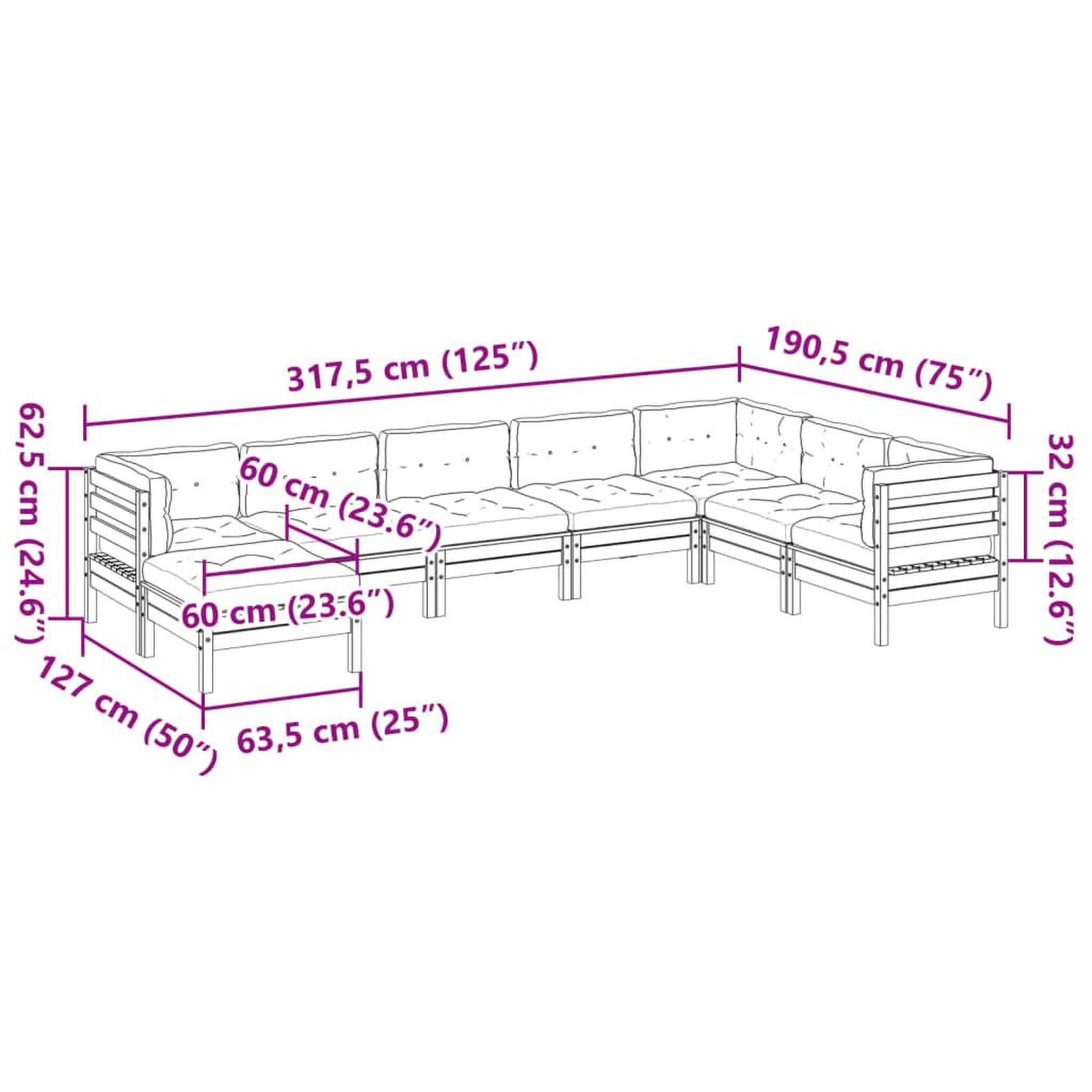 Voir la diapositive 6 : VIDAXL Salon de jardin 8 pcs avec coussins sapin douglas solide
