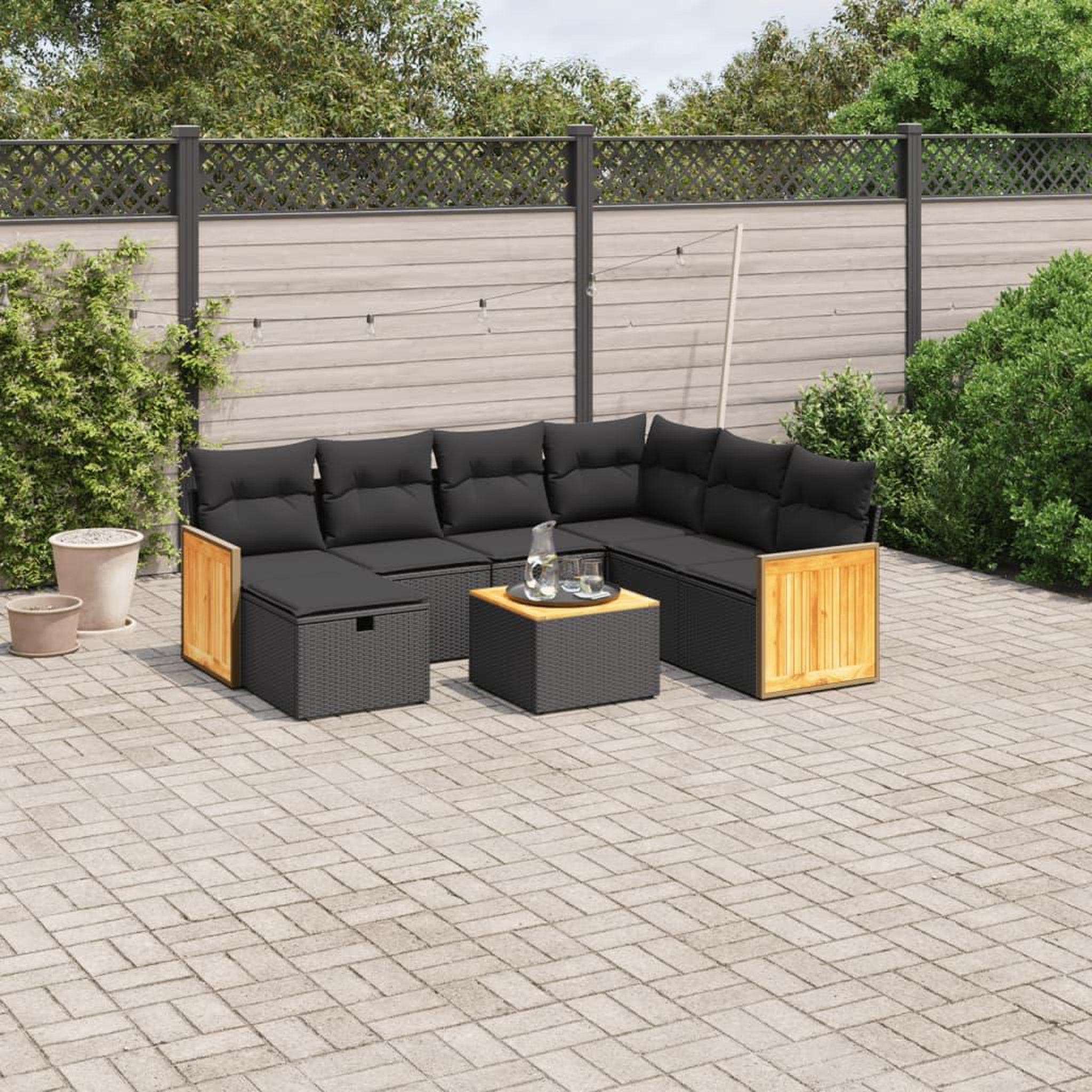 VIDAXL Salon de jardin 8 pcs avec coussins noir resine tressee