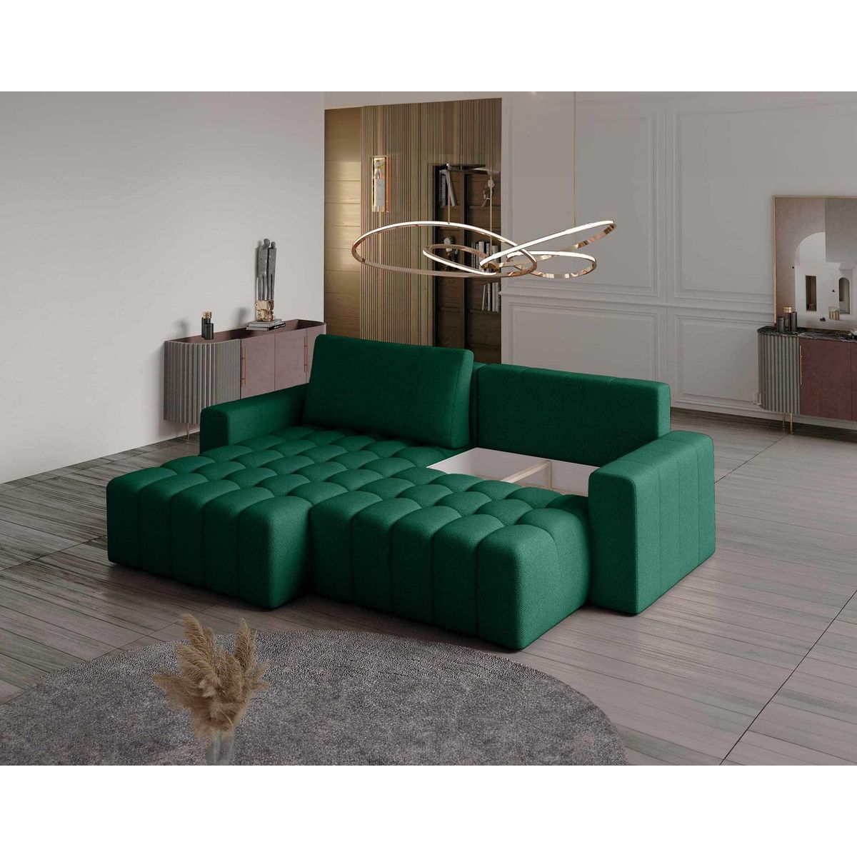 BEST MOBILIER Cordova - canapé d'angle gauche 4 places convertible avec coffre en velours