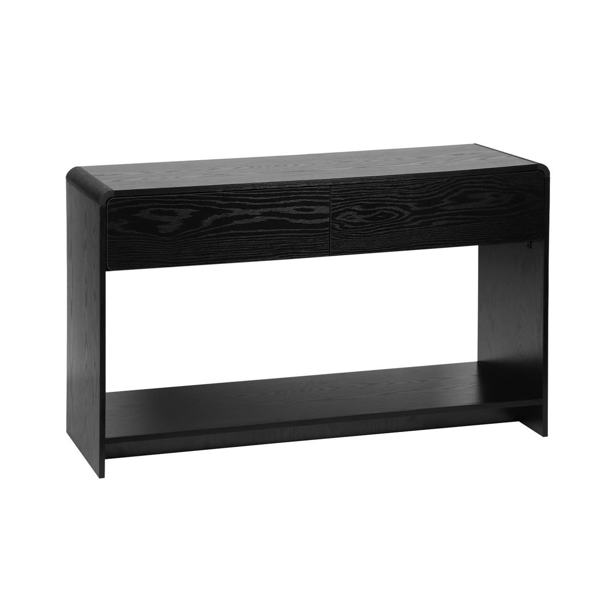 SWEEEK Console 2 tiroirs. 1 étagère. effet bois noir arrondi