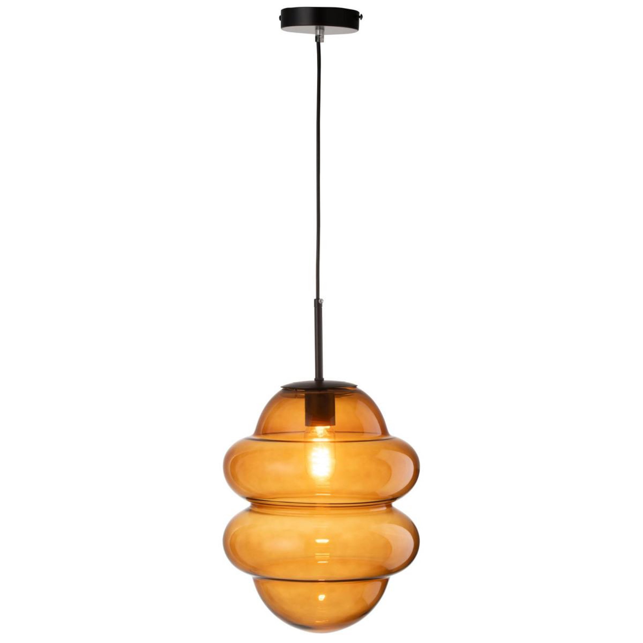 Voir la diapositive 2 : J-LINE Lampe Suspension en Verre  Cuillere Miel  160cm Marron