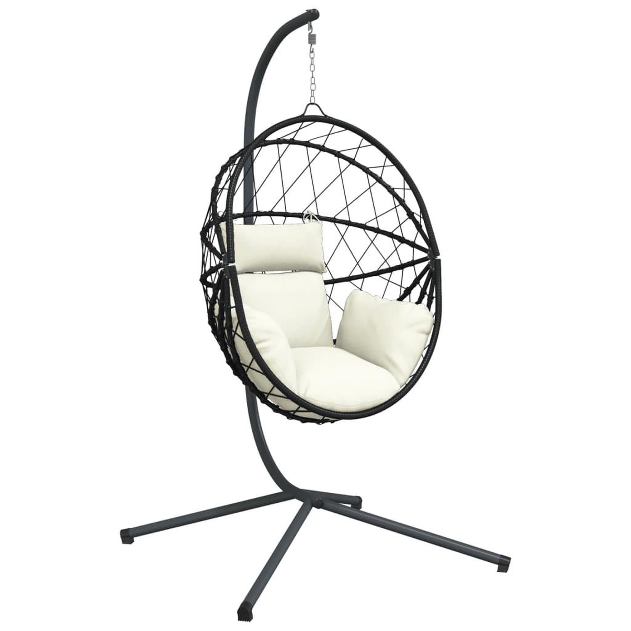 Voir la diapositive 2 : VIDAXL Chaise suspendue en forme d'œuf et support beige rotin et acier