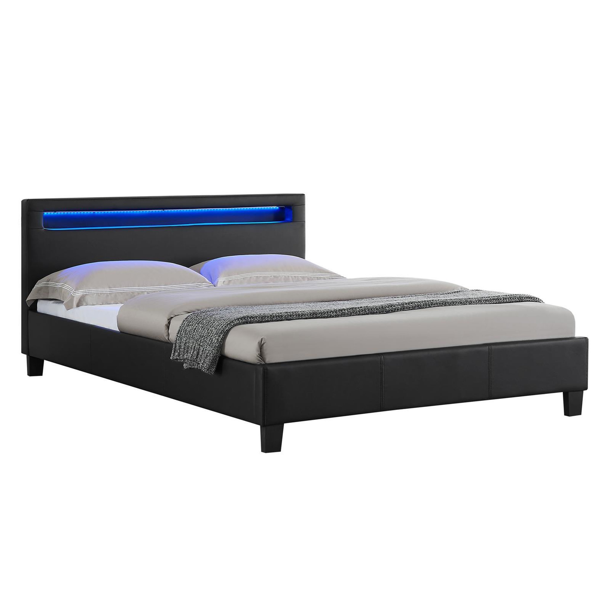 Voir la diapositive 1 : IDIMEX Lit LED double RIOJA 140x190 cm, avec sommier, revêtement tissu