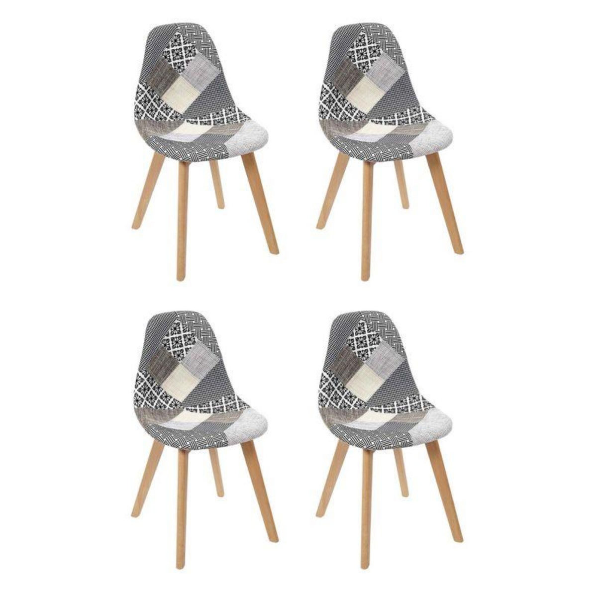 Paris Prix Lot de 4 Chaises Design  Patchwork  86cm Gris
