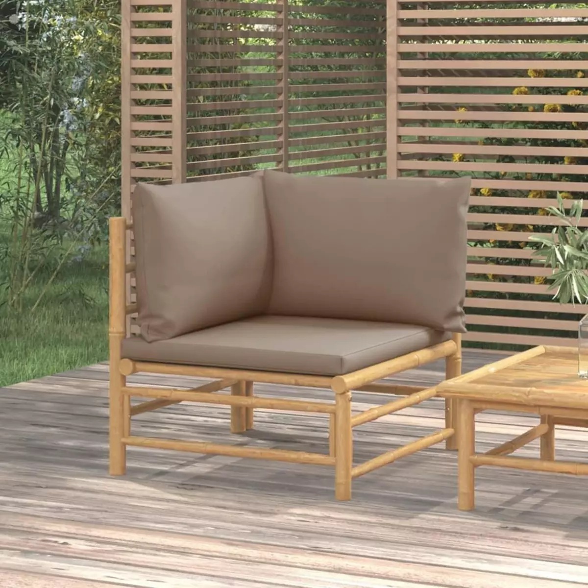 VIDAXL Canape d'angle de jardin avec coussins taupe bambou