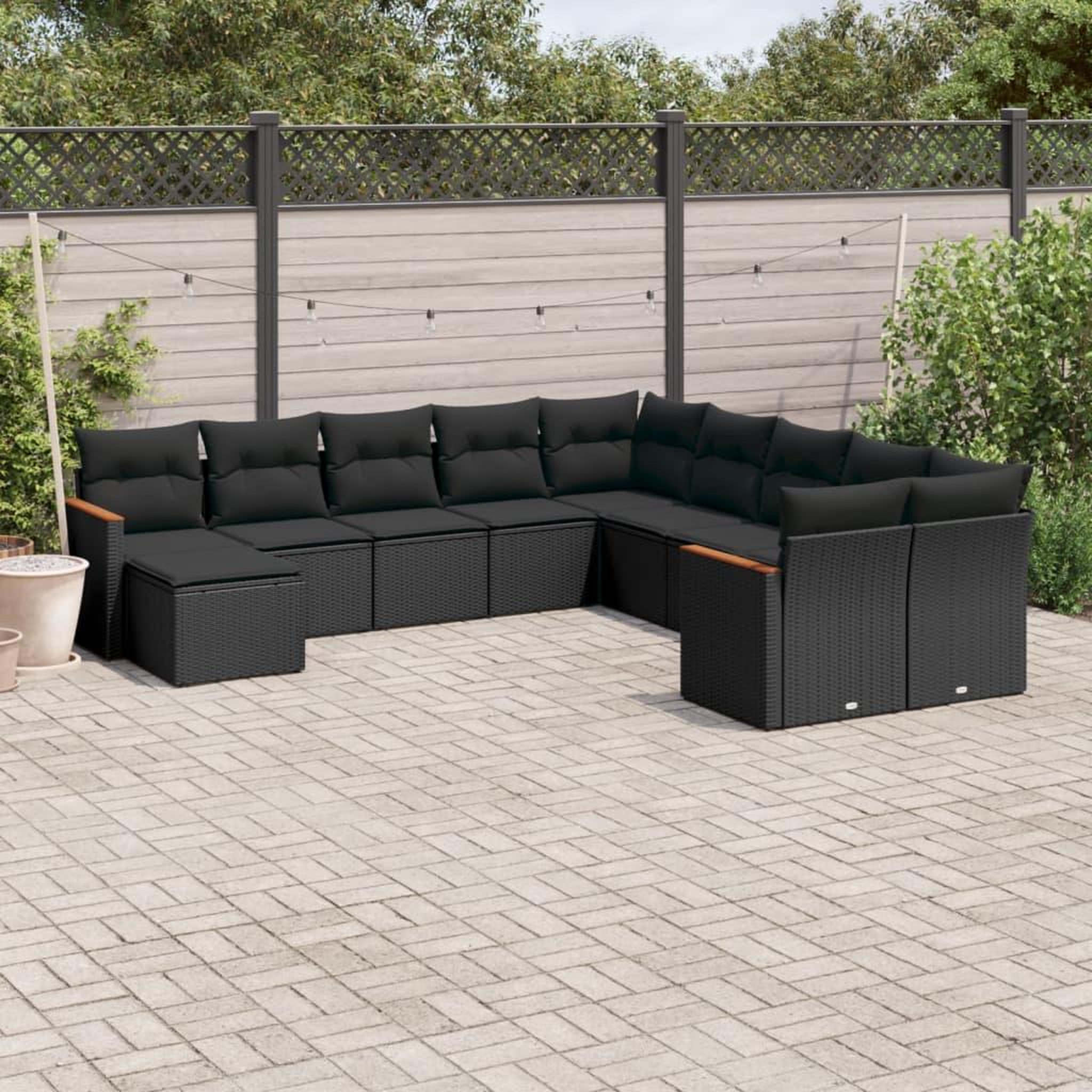 VIDAXL Salon de jardin 11 pcs avec coussins noir resine tressee