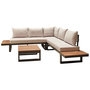 Voir la diapositive 1 : BEST MOBILIER Salome - salon bas de jardin 5 places + table - modulable - bois, métal et coussins beiges