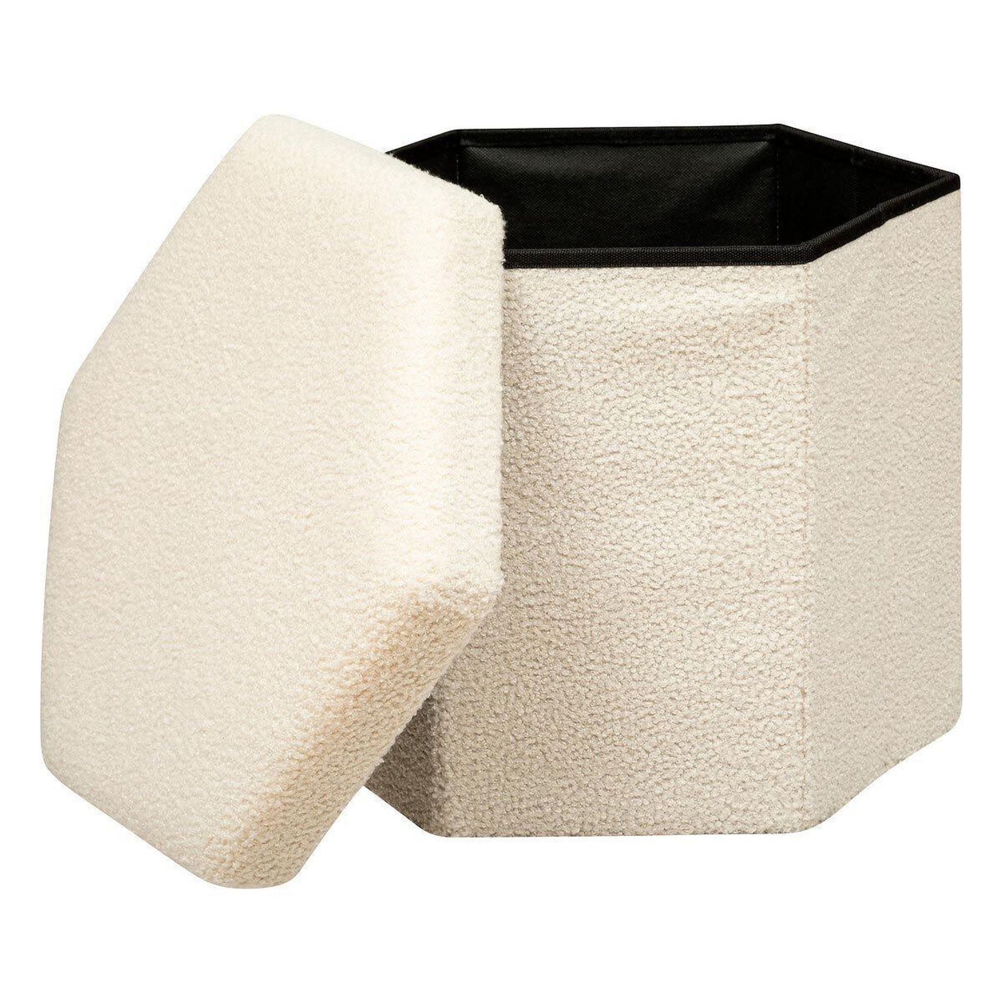 Voir la diapositive 2 : ATMOSPHERA Pouf coffre pliable bouclette  jaiko  46cm ivoire