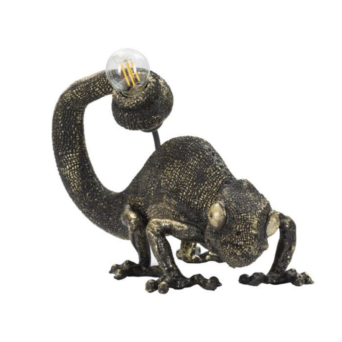 Paris Prix Lampe à Poser en Résine  Lézard  37cm Noir & Or