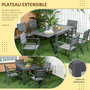 Voir la diapositive 4 : OUTSUNNY Ensemble de jardin 6 personnes chaises empilables table extensible 90/180L cm alu. textilène gris