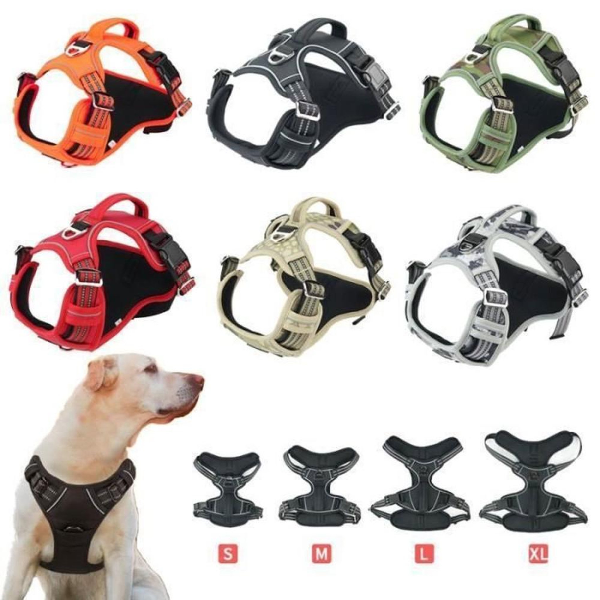 Voir la diapositive 4 : Harnais anti-traction réfléchissant pour chien, taille S marron, réglable cou et poitrine, avec poignée de maintien, anneaux avant et arrière, polyester