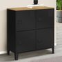 Voir la diapositive 2 : ID MARKET Buffet d'appoint casier 70 cm ESTER 4 portes en métal noir plateau bois design industriel