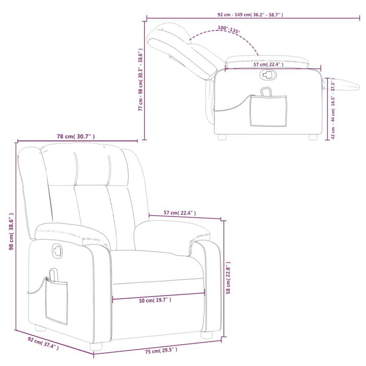 VIDAXL Fauteuil de massage inclinable Creme Tissu