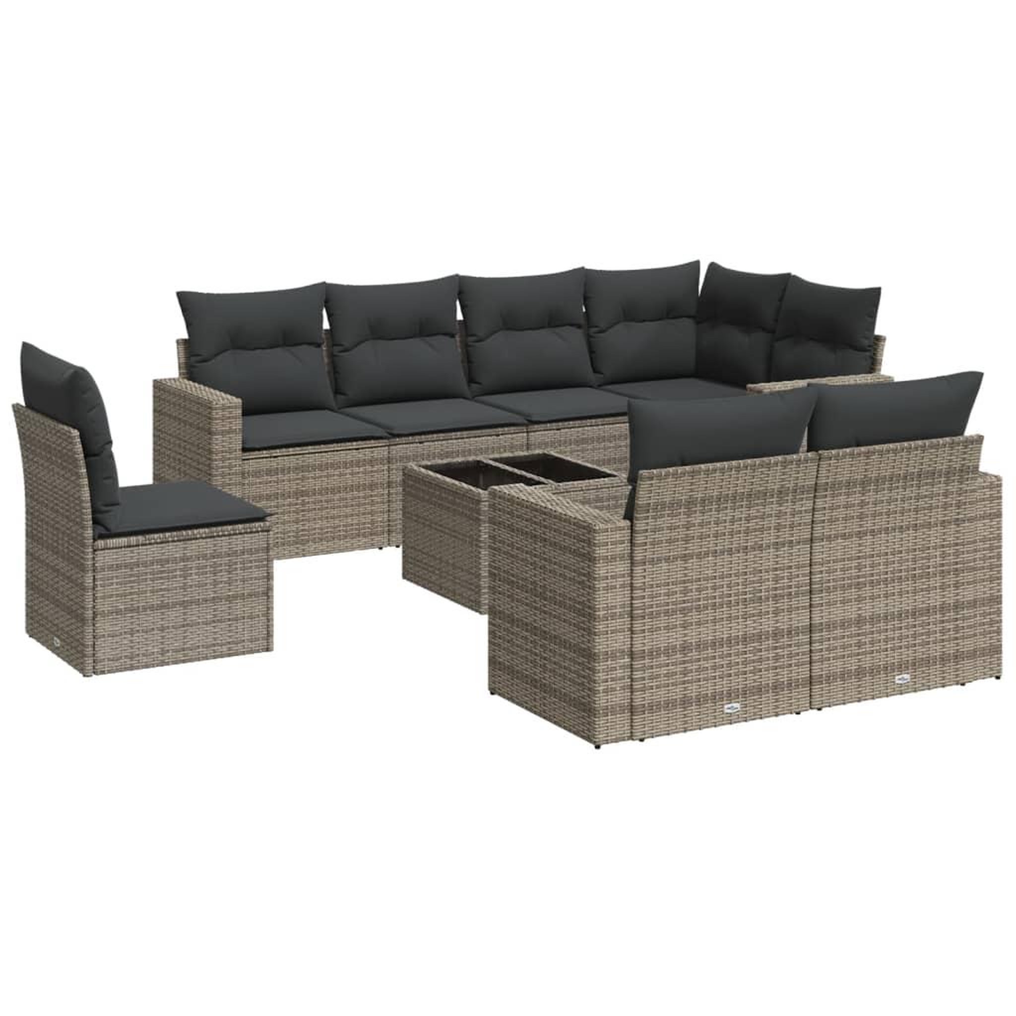 Voir la diapositive 2 : VIDAXL Salon de jardin 9 pcs avec coussins gris resine tressee