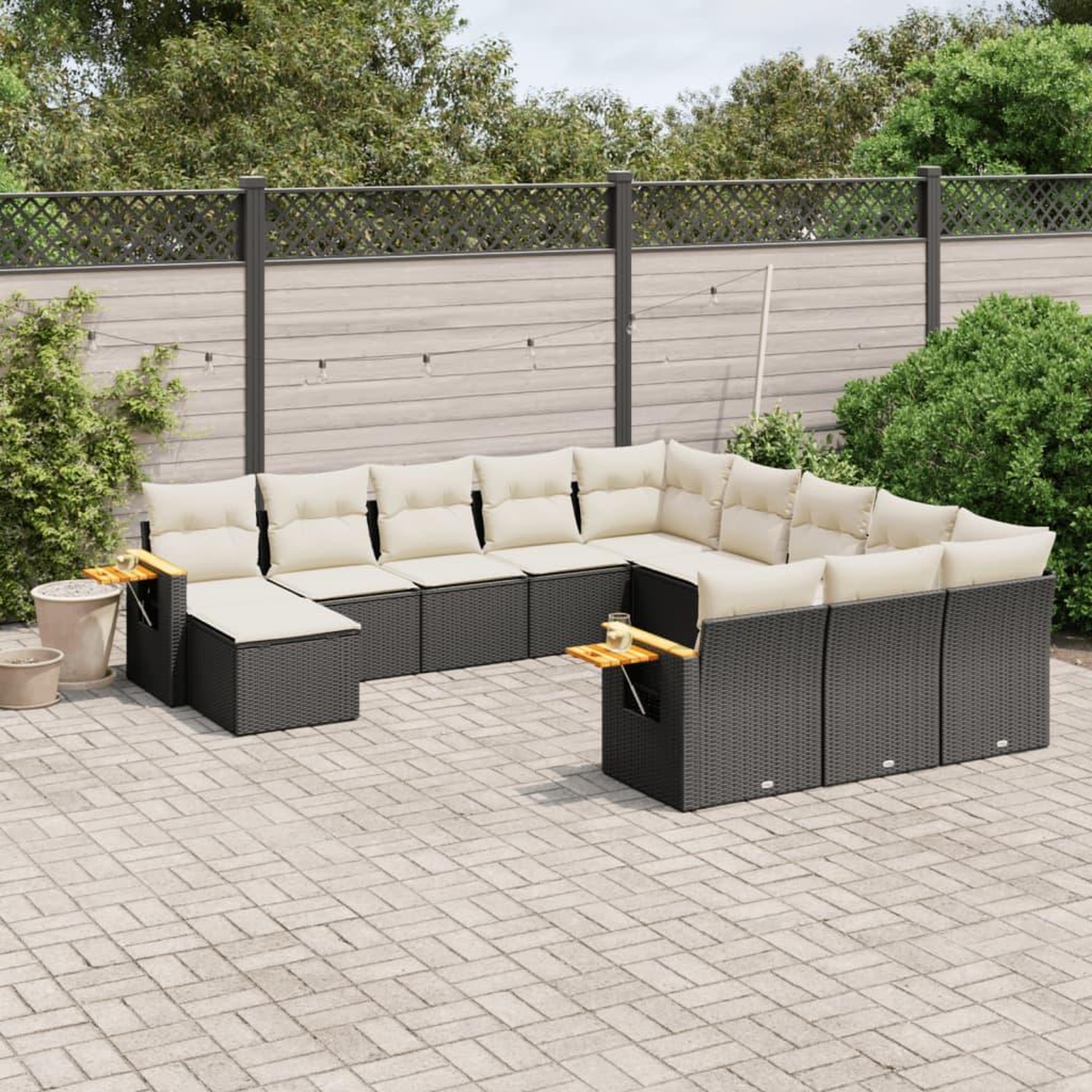 VIDAXL Salon de jardin 11 pcs avec coussins noir resine tressee