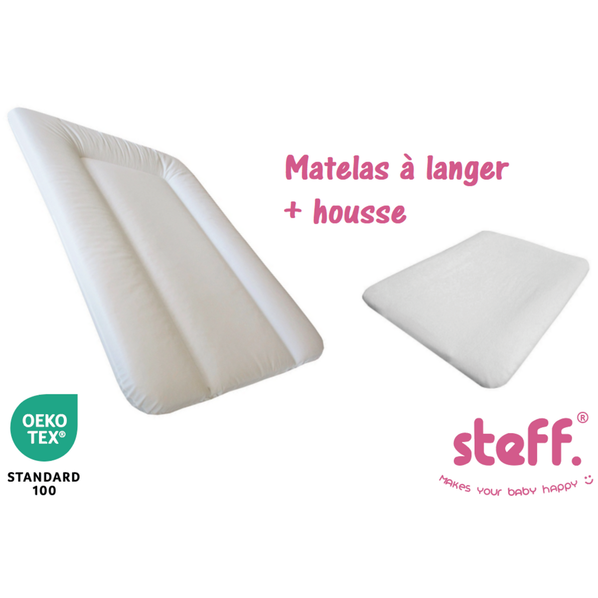 Steff - Matelas à langer blanc 50x70 cm + housse de matelas à langer blanc  50x70 cm - l'OEKO TEX label standard 100 pas cher 