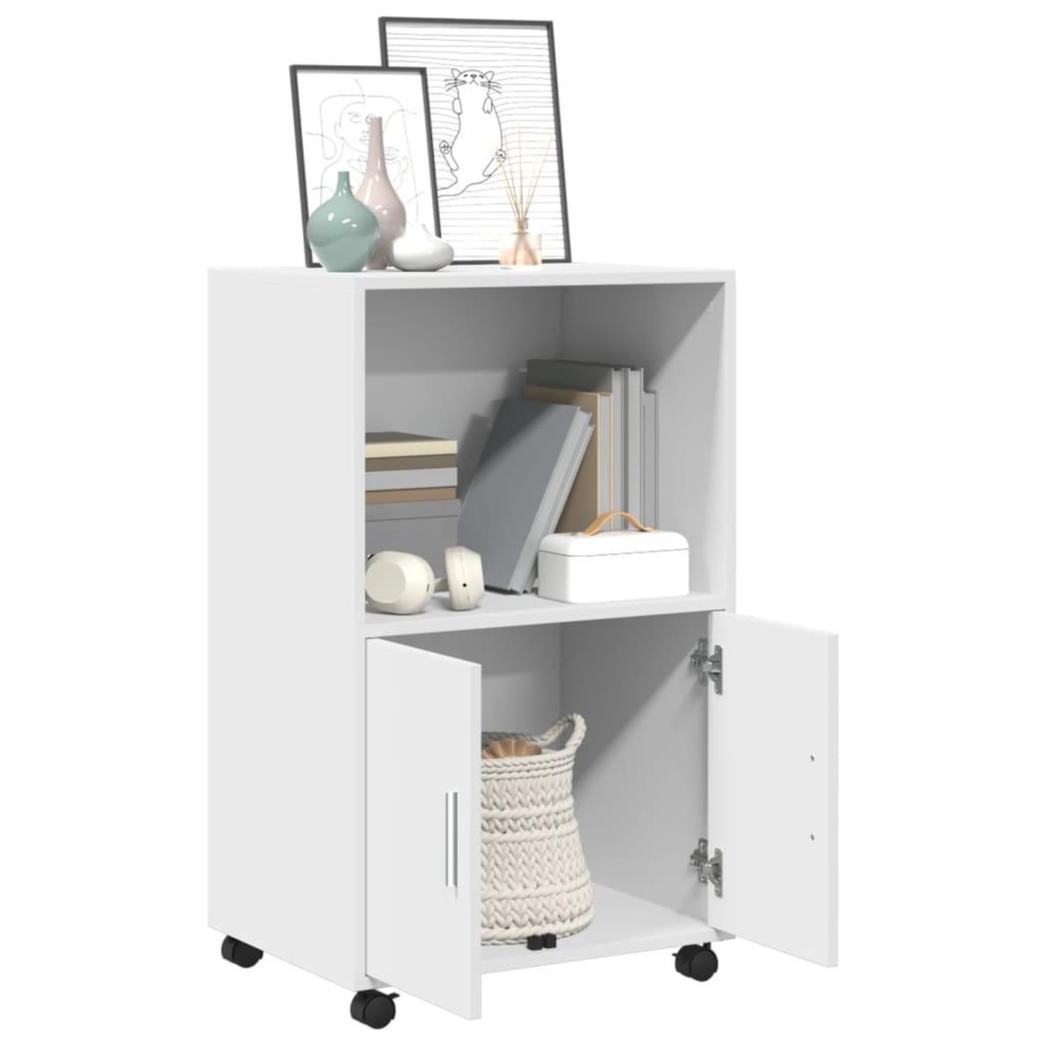 Voir la diapositive 3 : VIDAXL Armoire a roulettes blanc 55x40x91 cm bois d'ingenierie