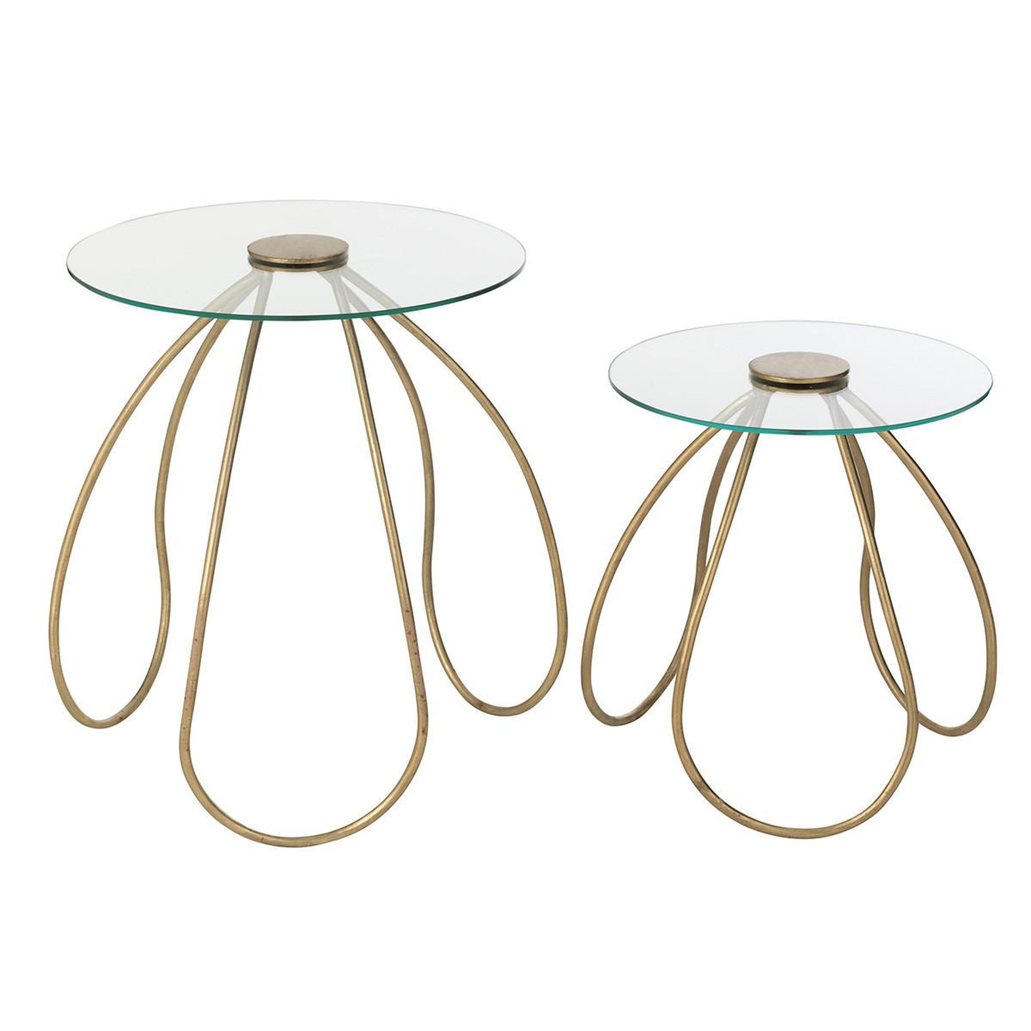 Voir la diapositive 2 : J-LINE Lot de 2 Tables d'Appoint en Verre  Médusa  54cm Or