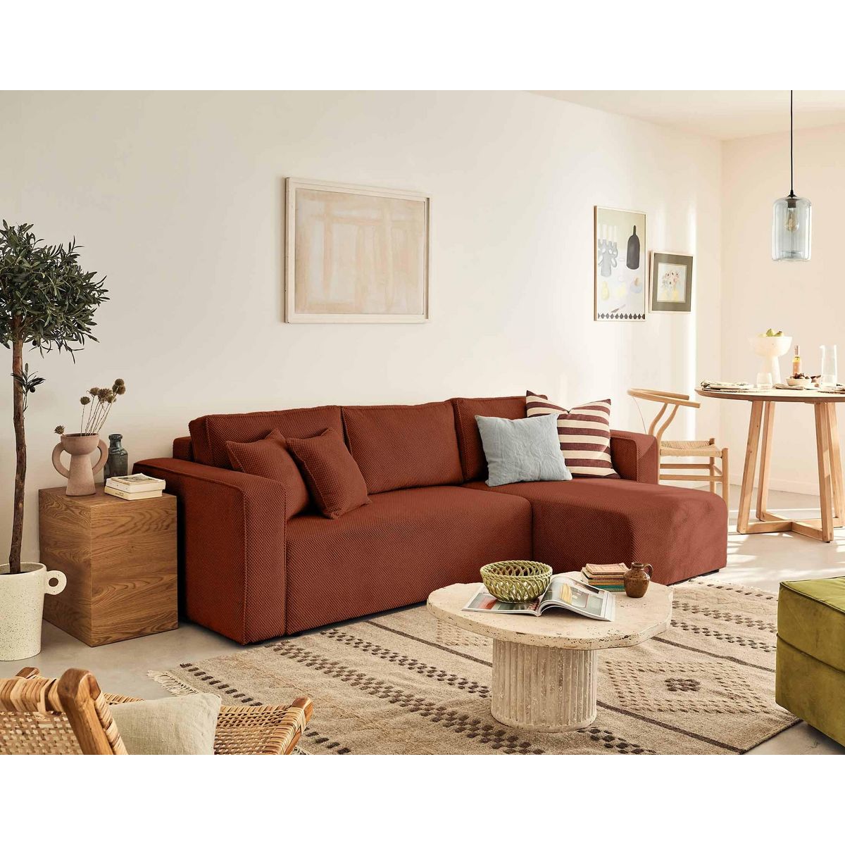 BEST MOBILIER Topaze - canapé d'angle réversible - 4 places - convertible avec coffre - en velours texturé