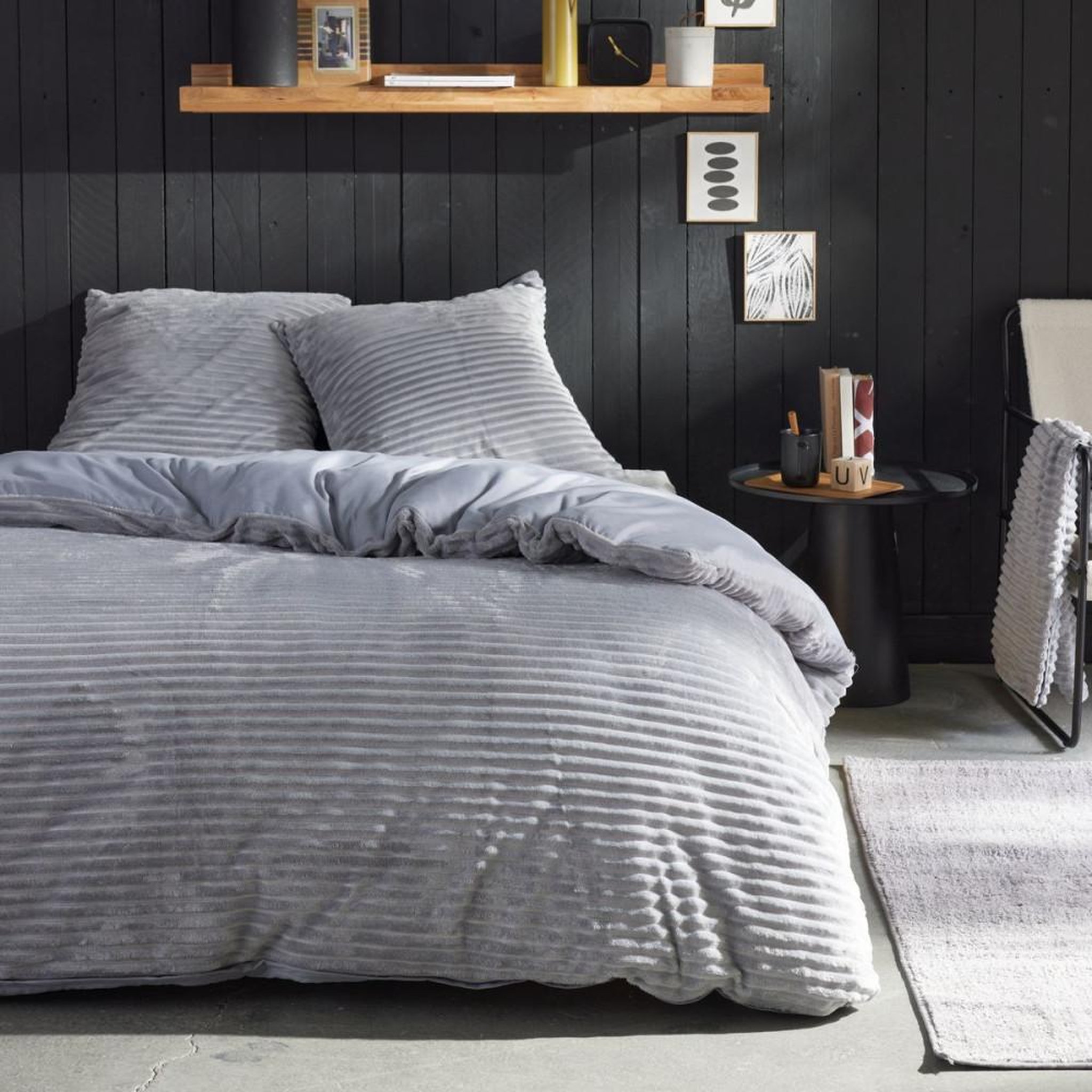 Today Parure de lit - TODAY - Cotelé - 2 personnes - 220 x 240 cm - Gris uni