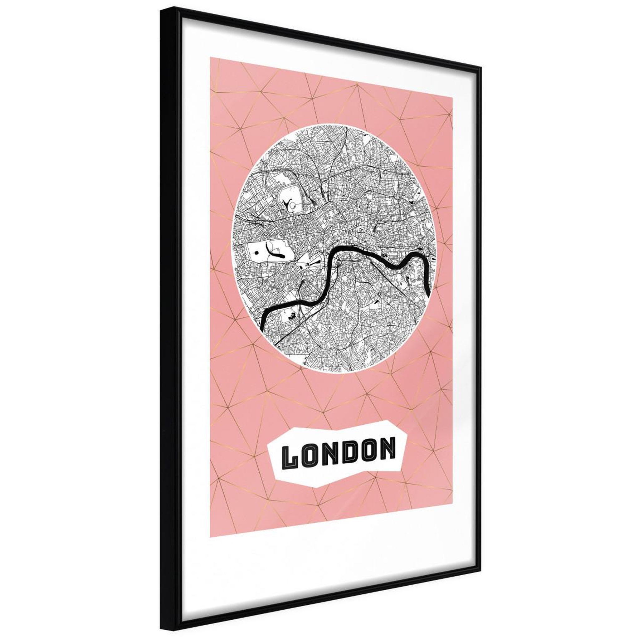 Paris Prix Affiche murale encadrée  city map london pink. Coloris disponibles : Noir, Jaune