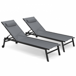 ID MARKET Lot de 2 transats de jardin inclinables en aluminium SINTRA gris anthracite et noir avec roulettes et coussin