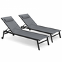 Voir la diapositive 1 : ID MARKET Lot de 2 transats de jardin inclinables en aluminium SINTRA gris anthracite et noir avec roulettes et coussin