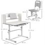 Voir la diapositive 3 : HOMCOM Bureau enfant avec chaise - ensemble bureau et chaise réglable - support lecture, tablette, étagère - gris blanc