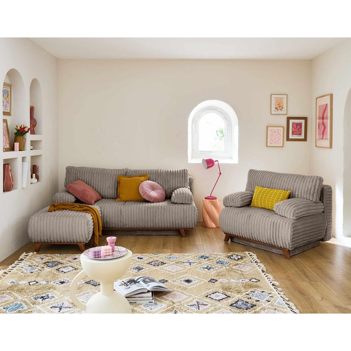 BEST MOBILIER Cristal - pouf modulable - 65 cm - en fausse fourrure côtelée