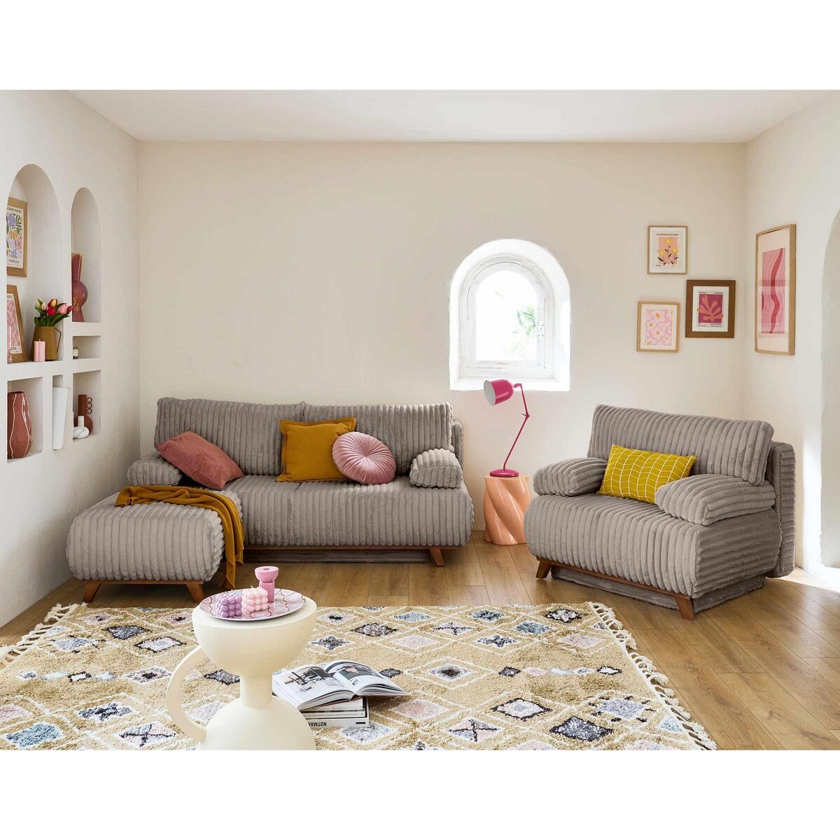 BEST MOBILIER Cristal - pouf modulable - 65 cm - en fausse fourrure côtelée