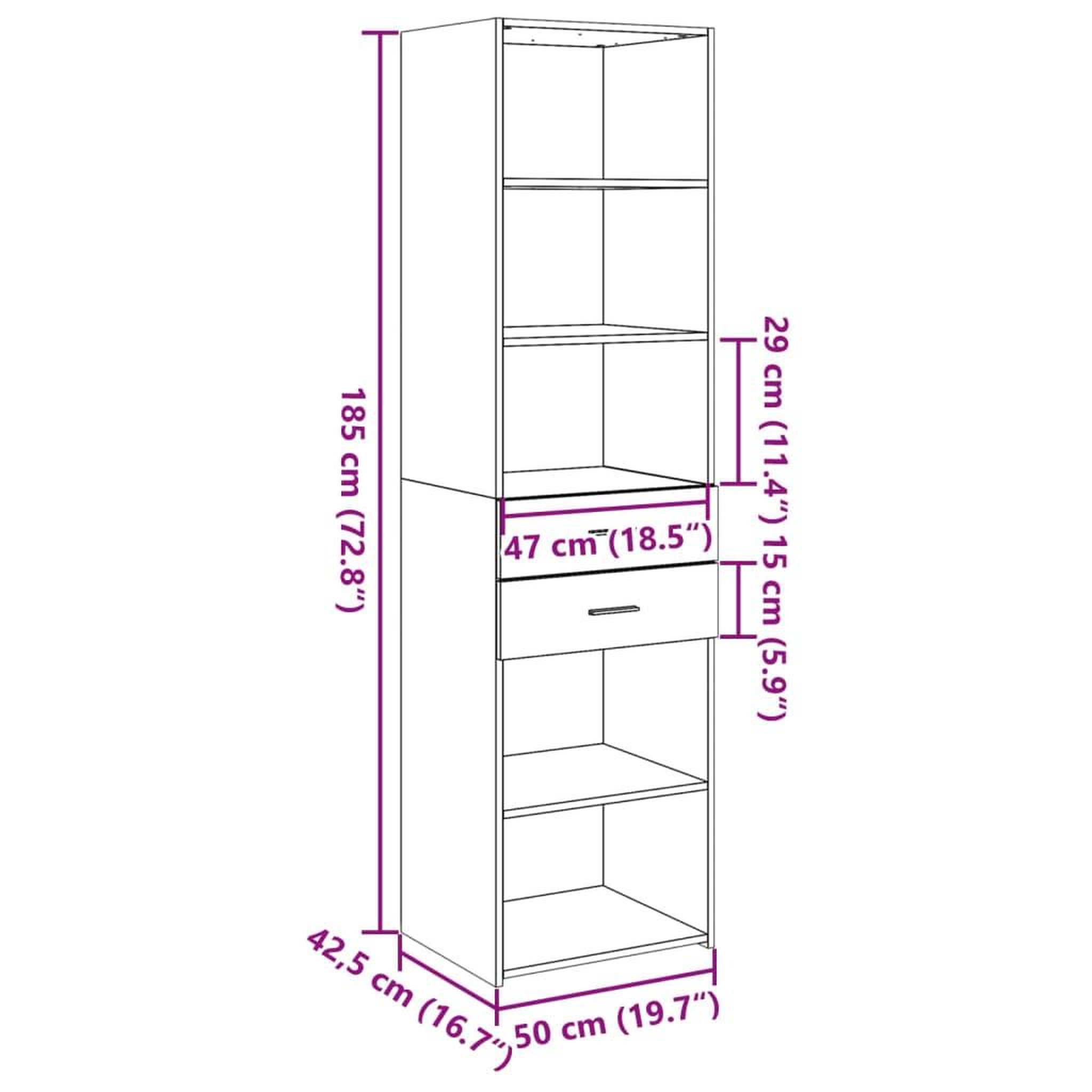 Voir la diapositive 6 : VIDAXL Buffet haut chene fume 50x42,5x185 cm bois d'ingenierie