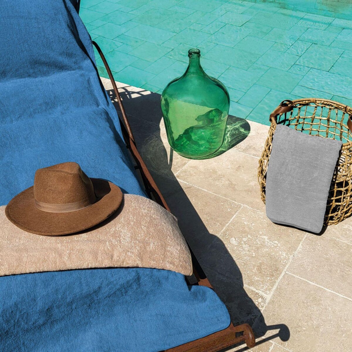 VIVEZEN Serviette de plage à rabat pour transat de bain, 100 % coton - 75 x 200 cm