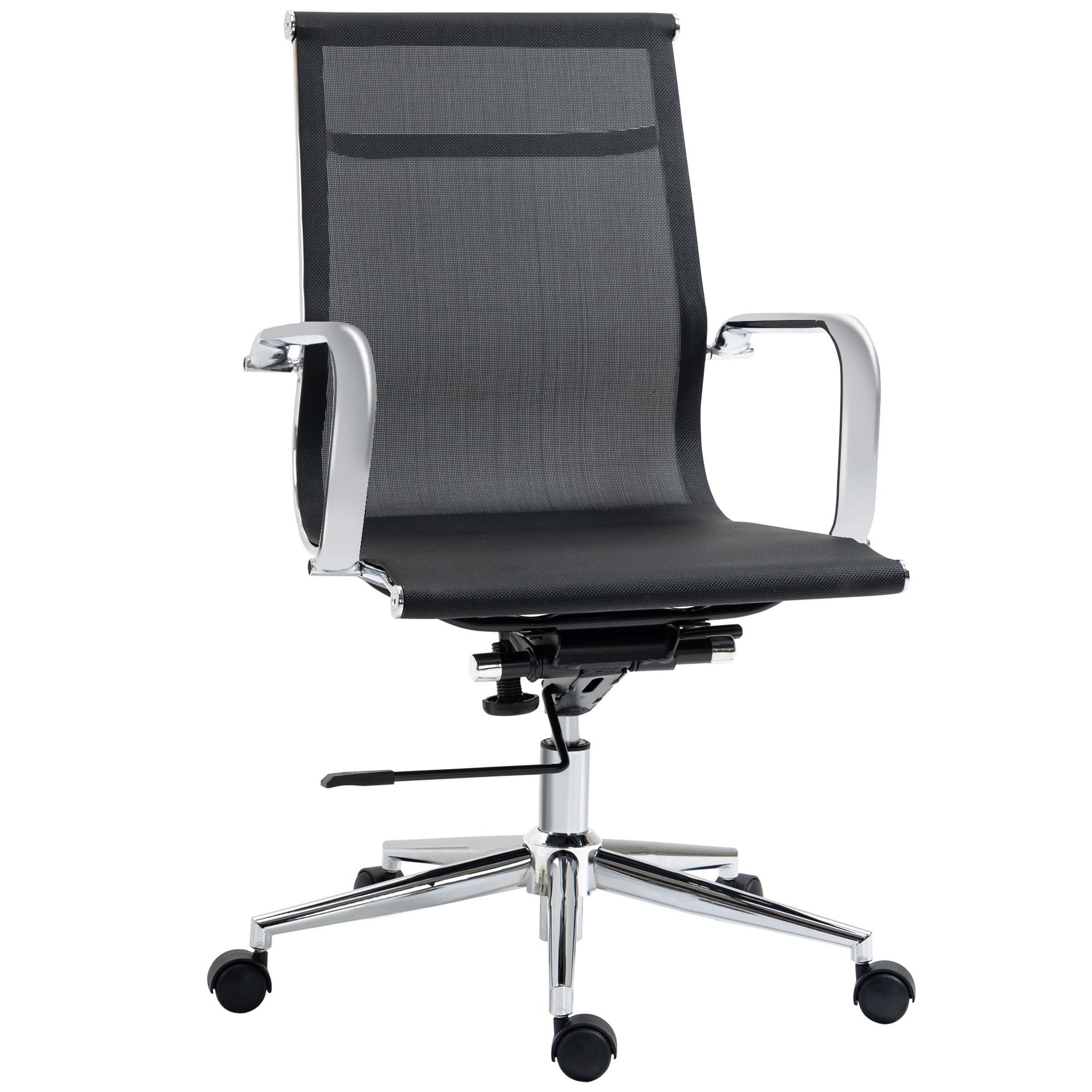 Voir la diapositive 1 : VINSETTO Vinsetto Fauteuil de bureau direction réglable pivotant 360° fonction bascule verrouillable piètement et accoudoirs chromés maille noir