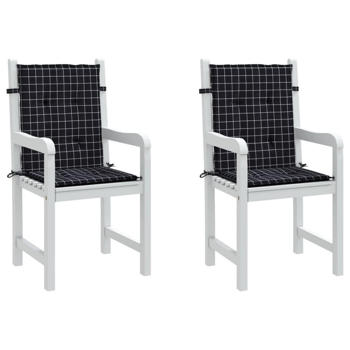 VIDAXL Coussins de chaise a dossier bas lot de 2 noir a carreaux tissu