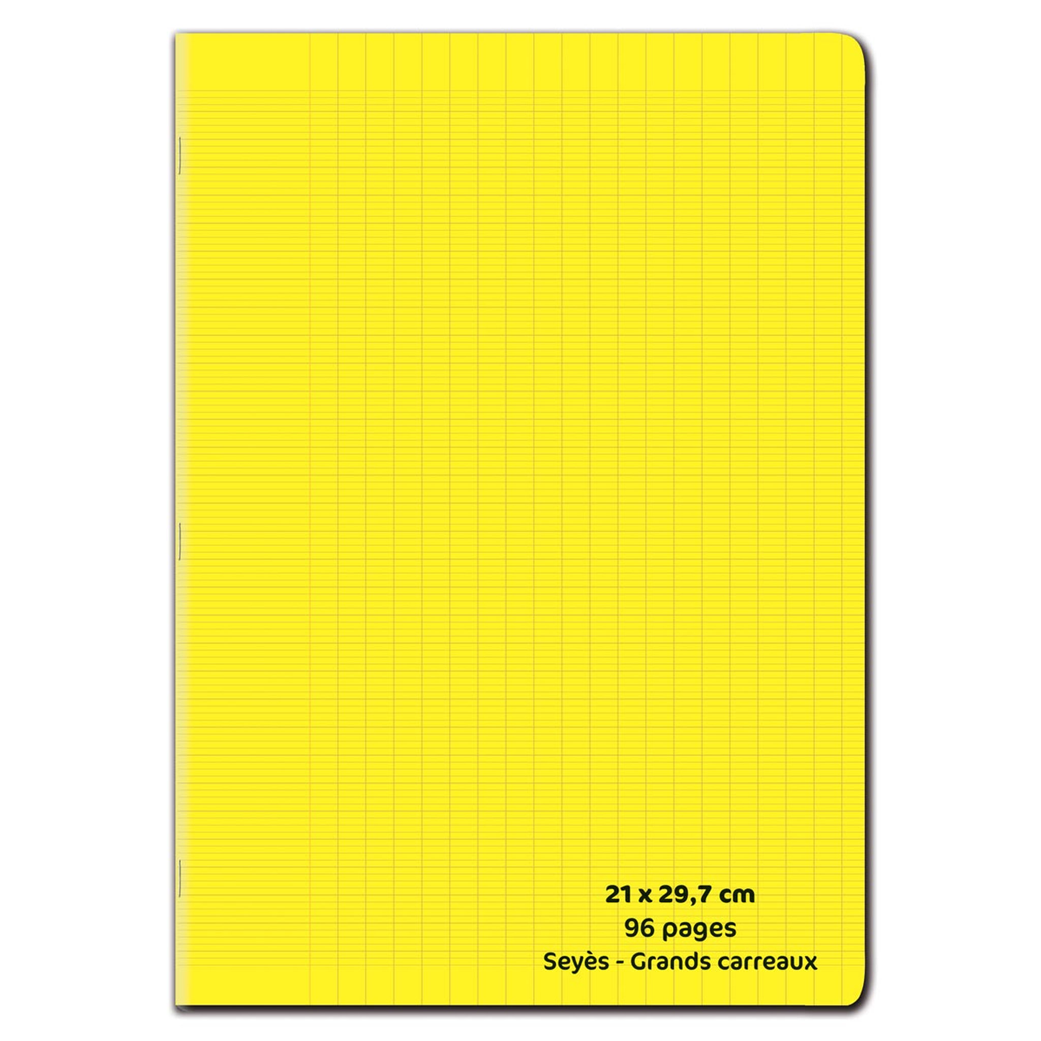 Voir la diapositive 1 : POUCE Cahier piqué polypro 21x29,7cm 96 pages grands carreaux Seyes jaune