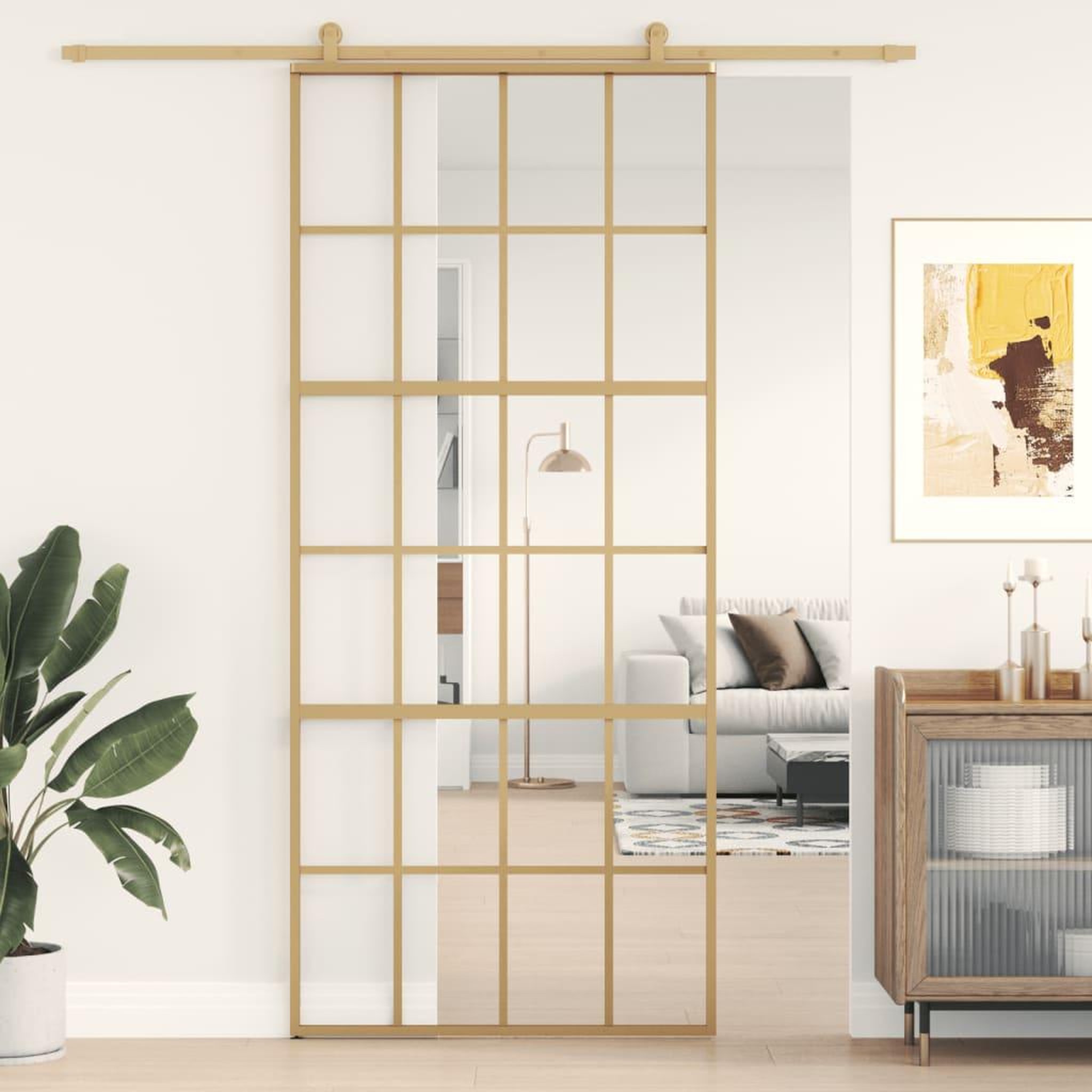 VIDAXL Porte coulissante dore 90x205 cm verre ESG clair et aluminium