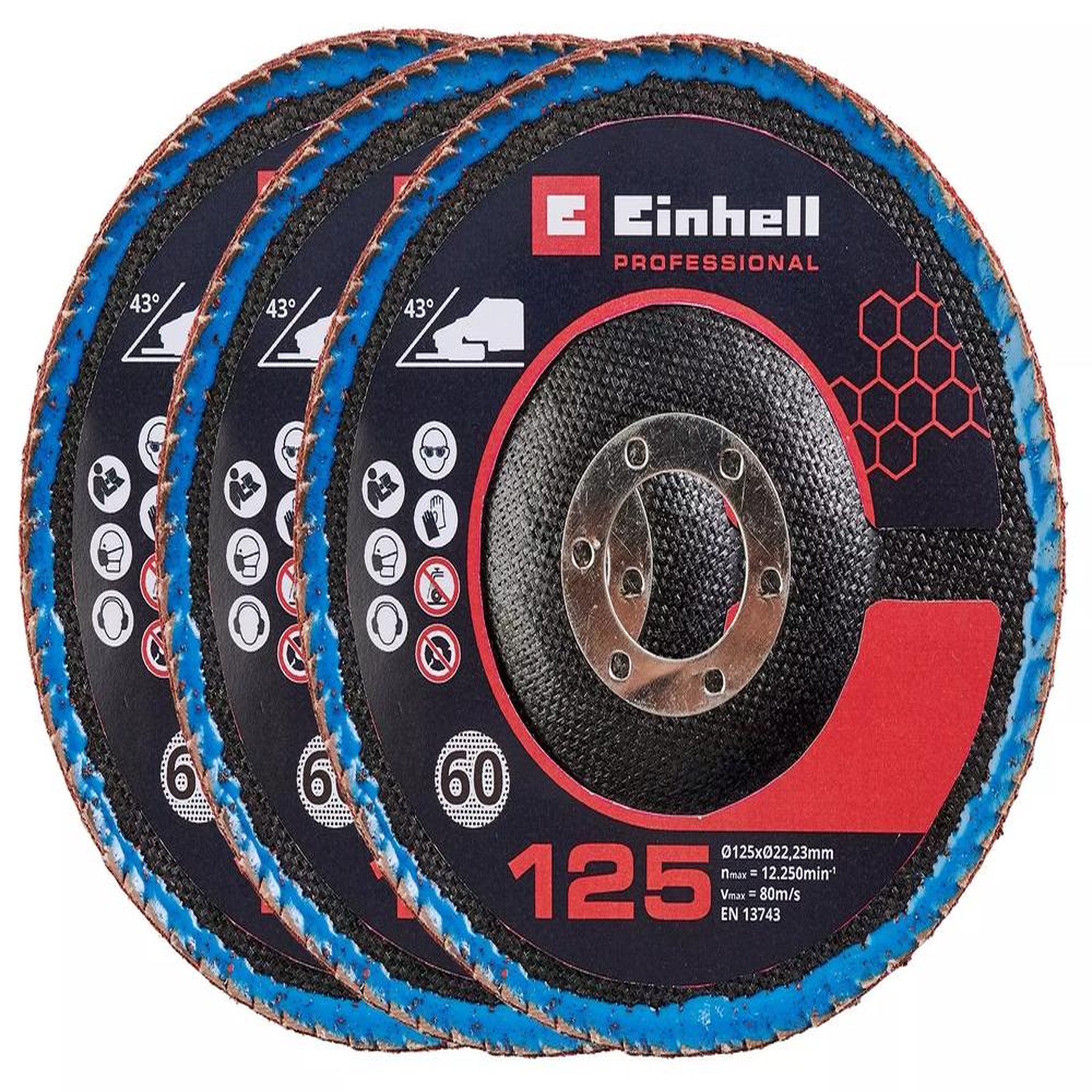 Einhell Jeu de 3 disques à lamelles - ø125mm - grain p60 - céramique auto-affûtante