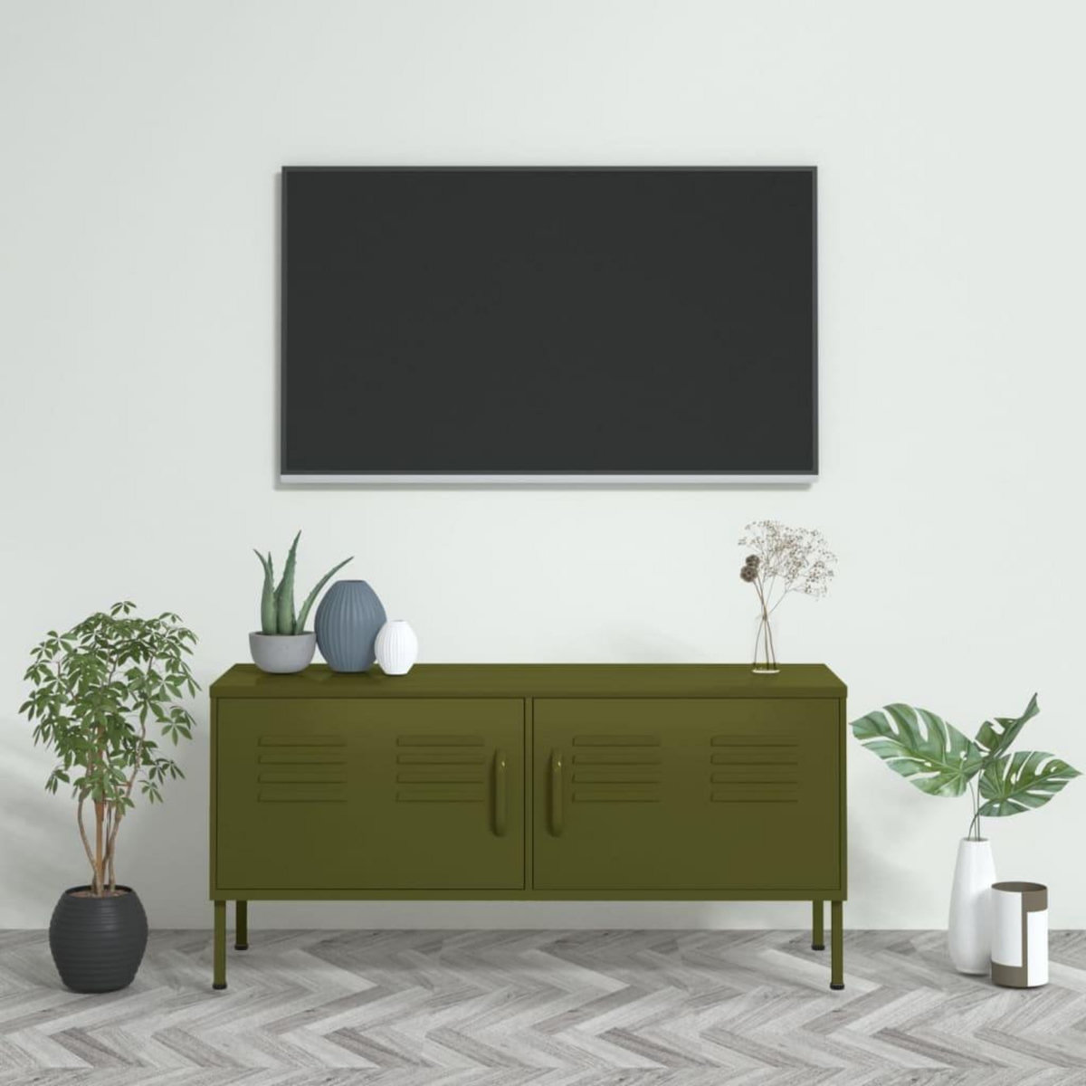 VIDAXL Meuble TV Vert olive 105x35x50 cm Acier