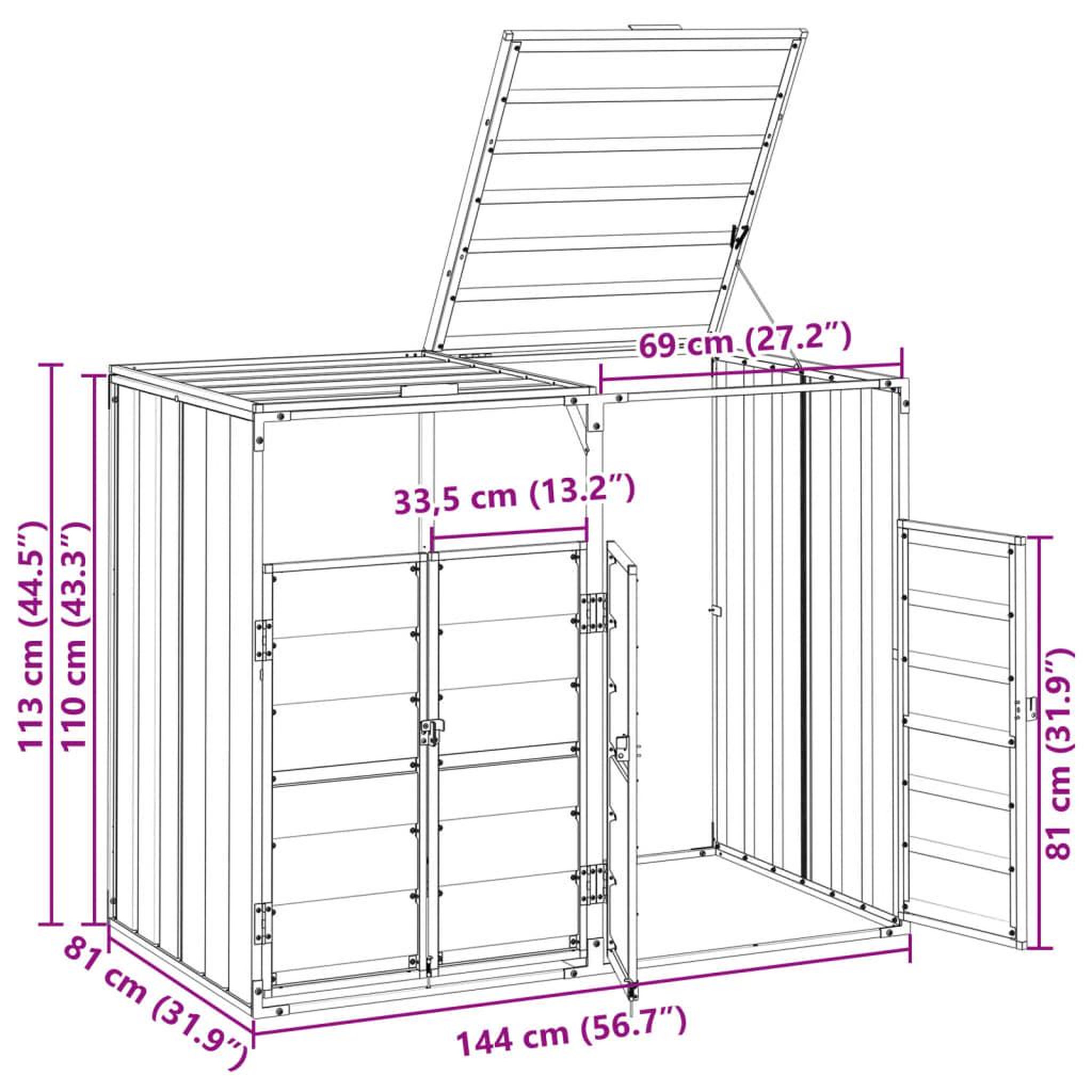 Voir la diapositive 6 : VIDAXL Rangement a roulettes pour poubelles pour deux bacs acier
