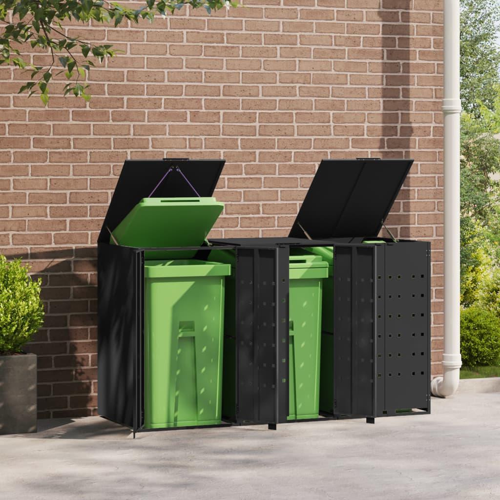 Voir la diapositive 3 : VIDAXL Rangement a roulettes pour poubelles pour 3 bacs noir acier