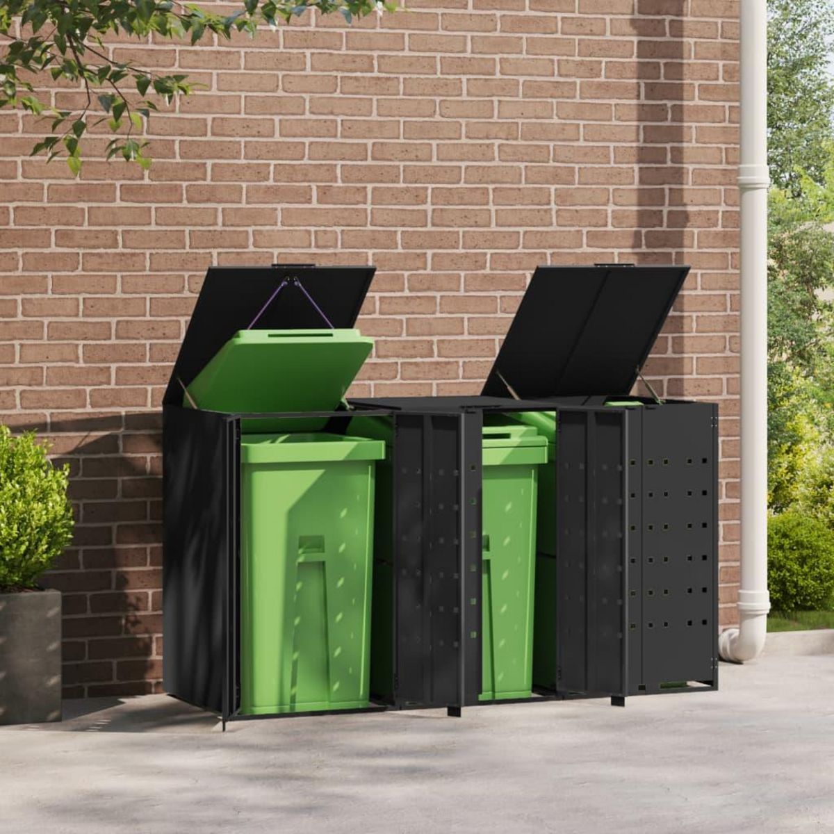 VIDAXL Rangement a roulettes pour poubelles pour 3 bacs noir acier