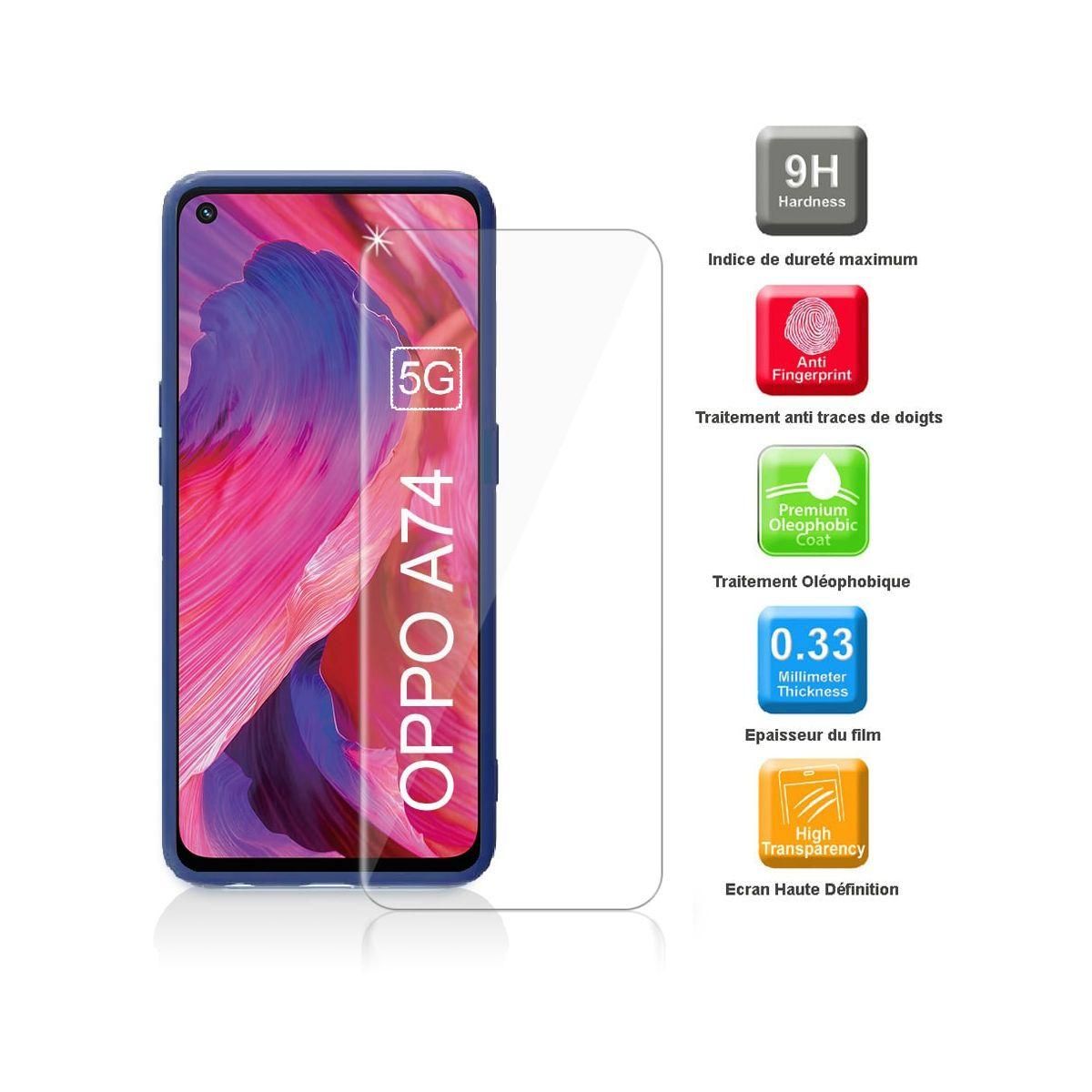 IBROZ Coque Oppo A74 5G Coque bleu + Verre trempé